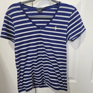 Ralph Lauren Blue and White Striped Short Sleeve Tee